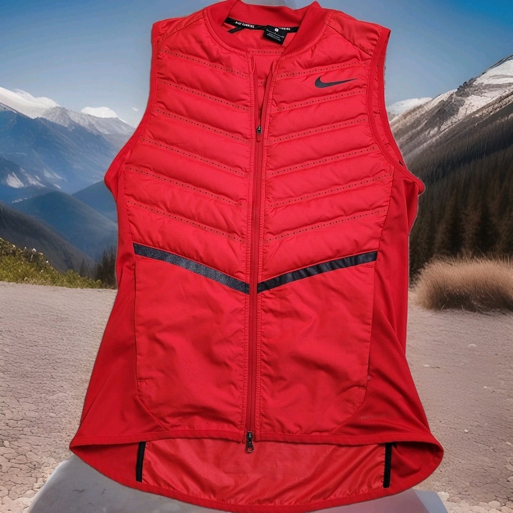 Nike Aeroloft 800 Vest Womens S Red Down Running Full Zip Reflective‎ Packable